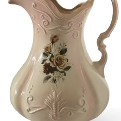 Antique Large Rose Pitcher And Basin