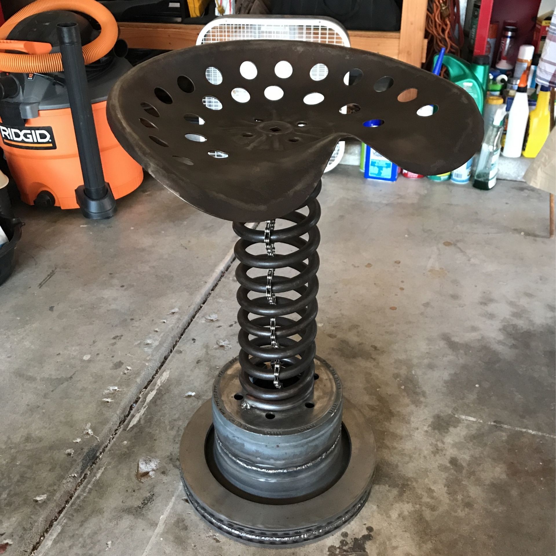 Welded Shop Stool With Tractor Seat & Coil Sping