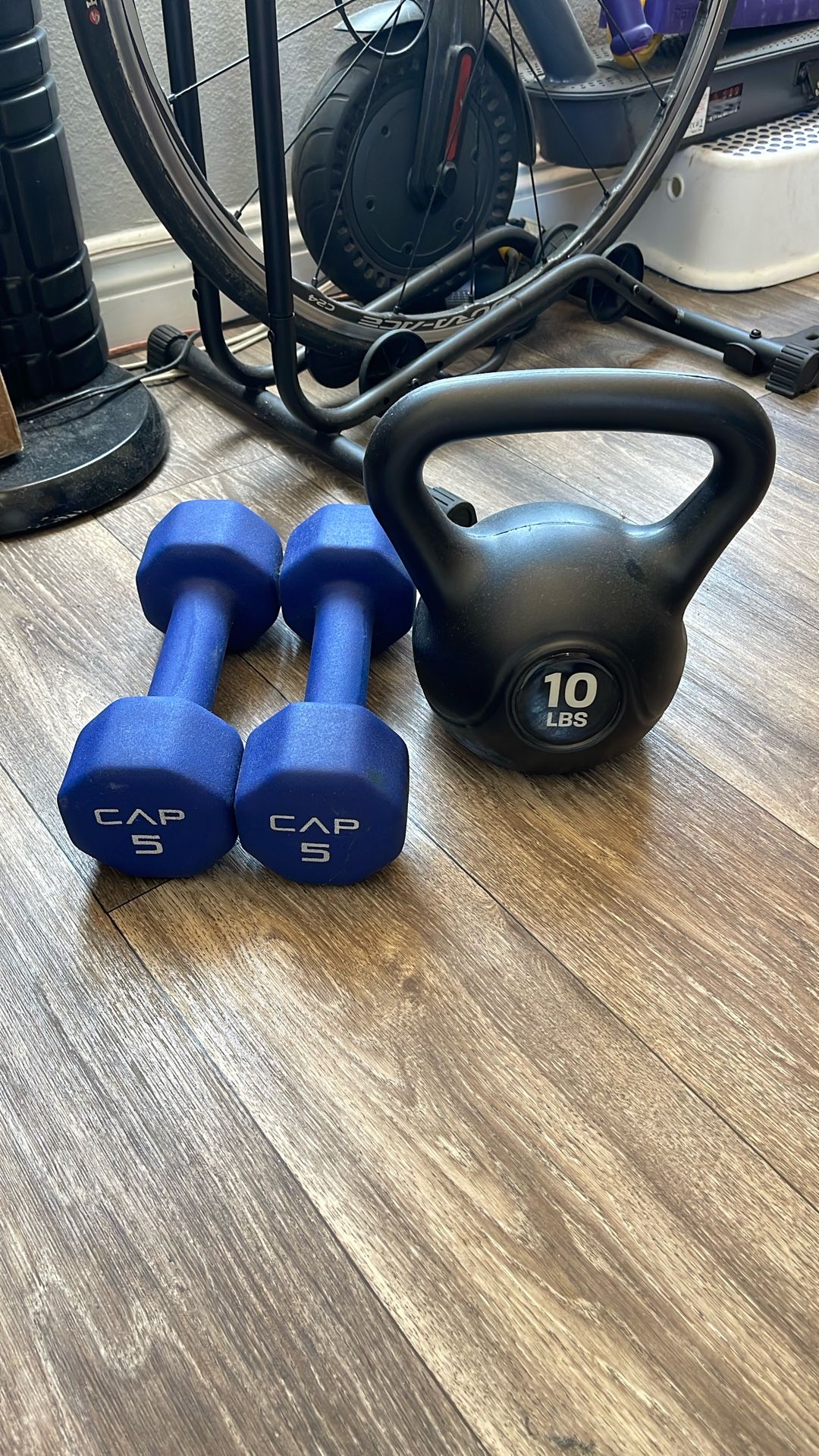 5 Lbs dumbbells and a 10lbs kettlebell sold as set