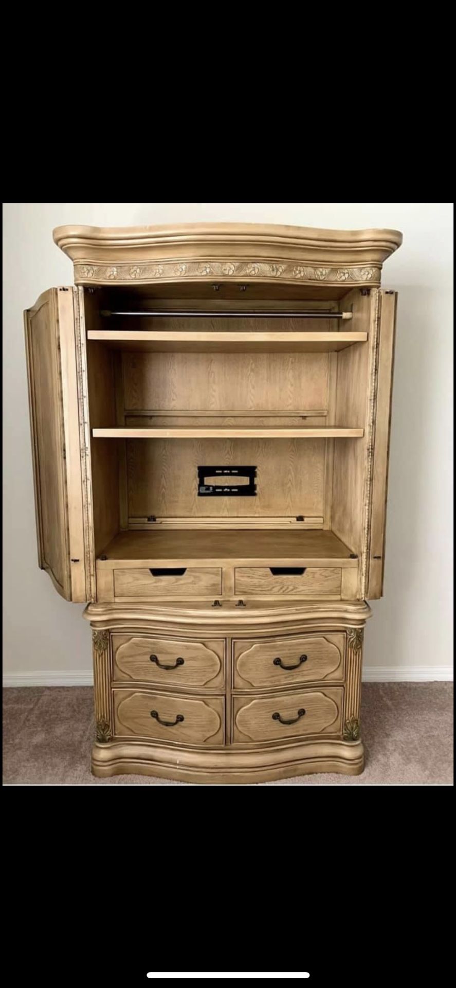 $ Offer $Beautiful AICO Michael Amini heavy sólido wood, high quality, light wood wardrobe armoire armario ropero cajonera mueble Entertainment Center