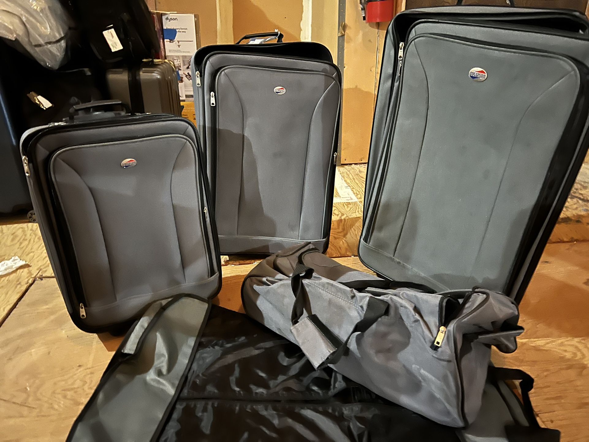 American Tourister Gray 3 Piece Luggage Set With Duffle Bag And Garment Bag