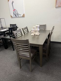 Gray Wood Dining Table with 6 Chairs
