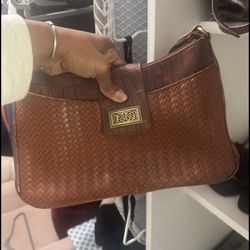 Vintage-Style Woven Leather Shoulder Bag – Rich Cognac Brown