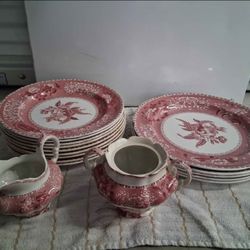 🌸 **Vintage Spode’s Camilla Copeland England Pink Transferware – 15-Piece Lot** 🌸