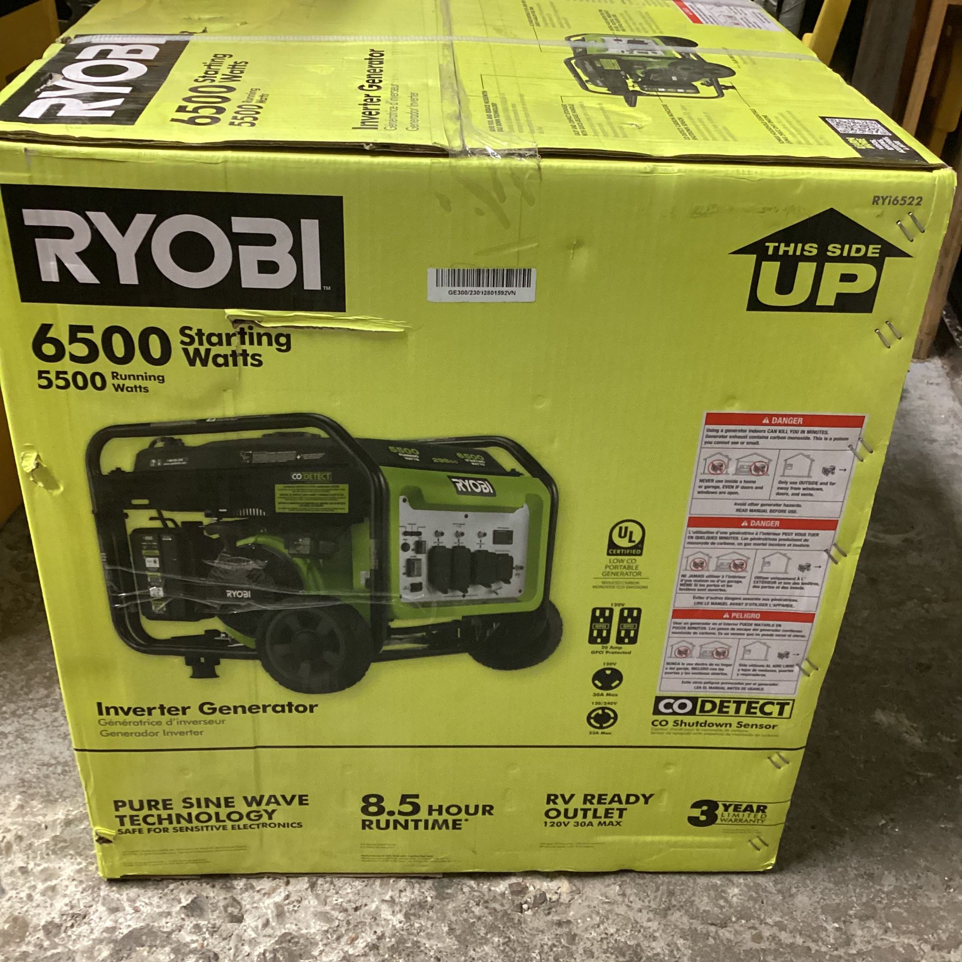 🧰🛠RYOBI RYI6522 6500-Watt GAS Powered Inverter Generator w/CO Shutdown & Idle Down Tech.-NEW!-$650!🧰ðŸ›