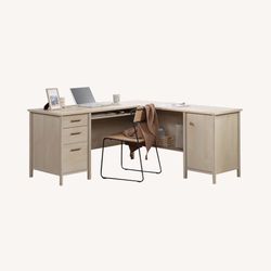 NIB Large L-Shaped Home Office Desk in Natural Maple - Est. Retail: $850  