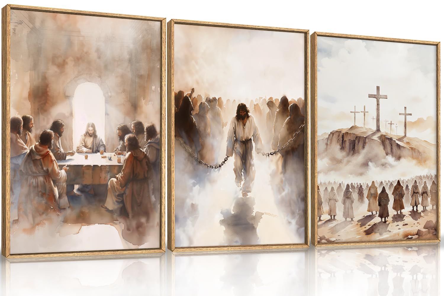 LHIUEM Large Jesus Neutral Framed Canvas Wall Art Set