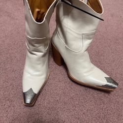 10 10.5 shoes White Heels Cowboy Boots Shoes Boho Western 