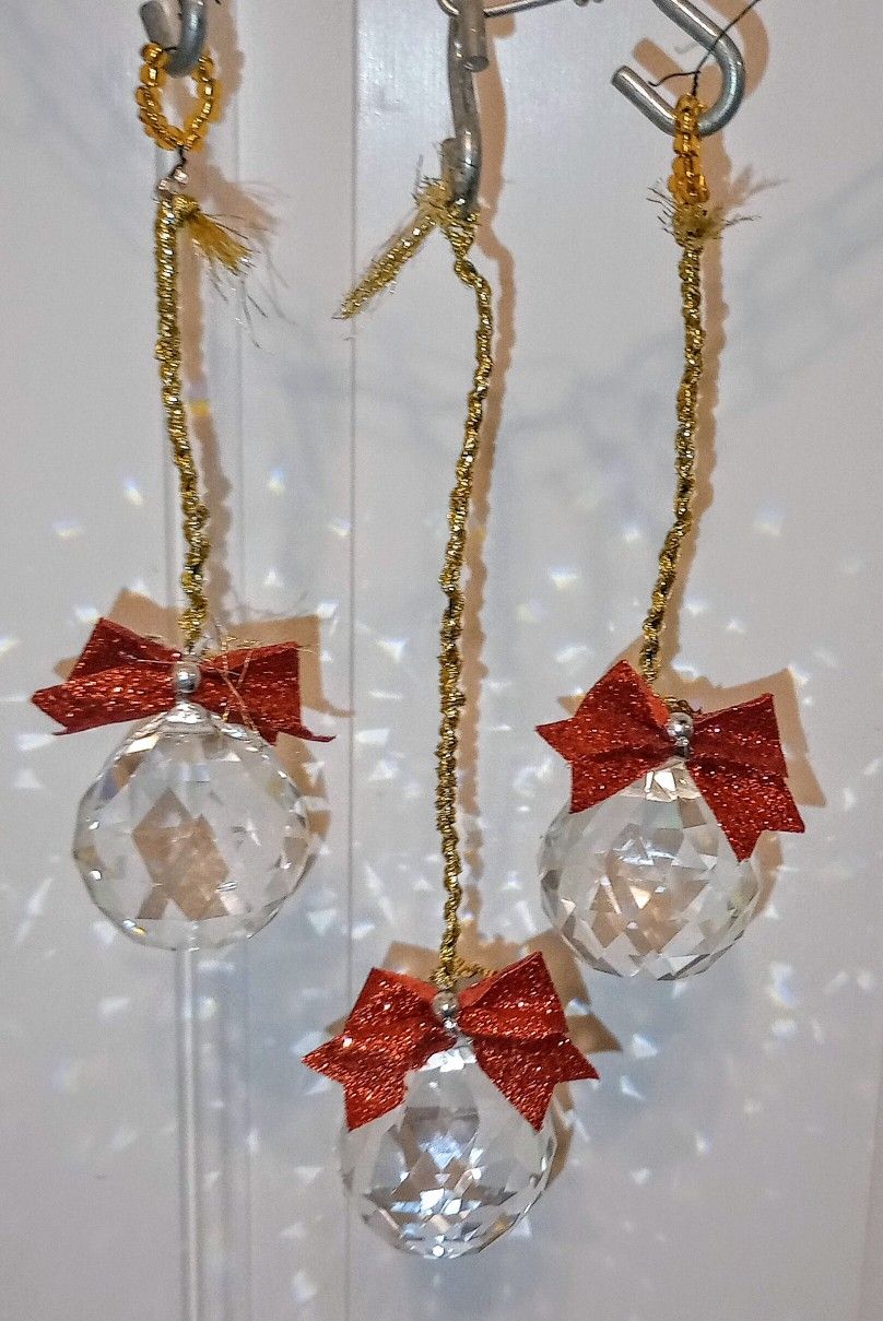 Crystal Sun Catchers - "Red Ribbon Trio"