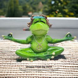 Brand New!  7" Flower Child Meditating/Yoga Frog Sculpture  | SHIPPING IS AVAILABLE