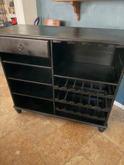 Black Wood Bar Cabinet with Wine Rack