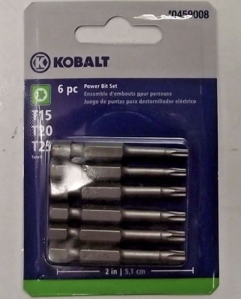 6 Pack Kobalt 0459008 Torx 2" Power Screw Tip Bits T15 T20 T25