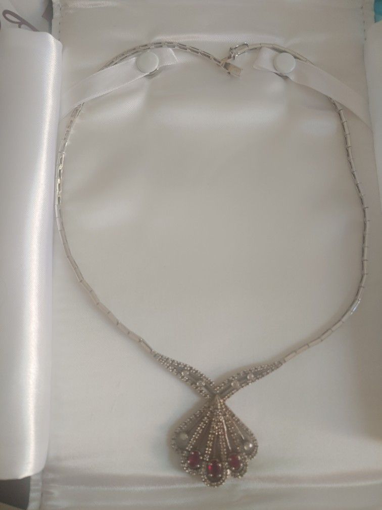 Ruby Necklace with silver and diamonds