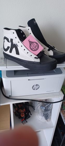 High-Top Canvas Sneakers White Black Graphic