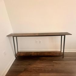 Industrial Rustic Console Table – Narrow Entryway Table with Storage Shelf (Wood & Metal)