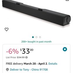 Dell AC511M Stereo USB Soundbar, 2.5 Watt, (0XFDH2) NEW