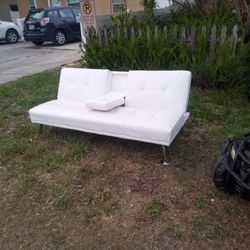 White Fair Oaks Leather Comfortable Sofa Futon