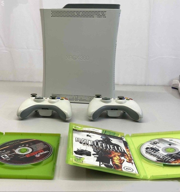 XBOX 360 CONSOLE, 2 Controllers And Games