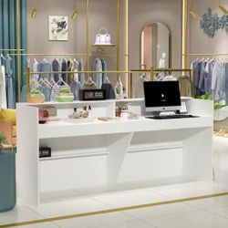86.6 in. W White Wood Computer Desk, Reception Desk White Writing Desk $90