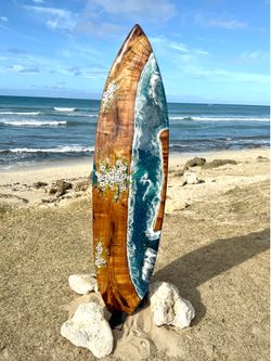 Surfboard Art 77 inches Hawaiian Koa Wood … floral and ocean design