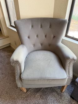 Gray Tufted Accent Chair with Nailhead Trim