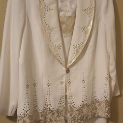 2pc Women's White and Gold Skirt Suit