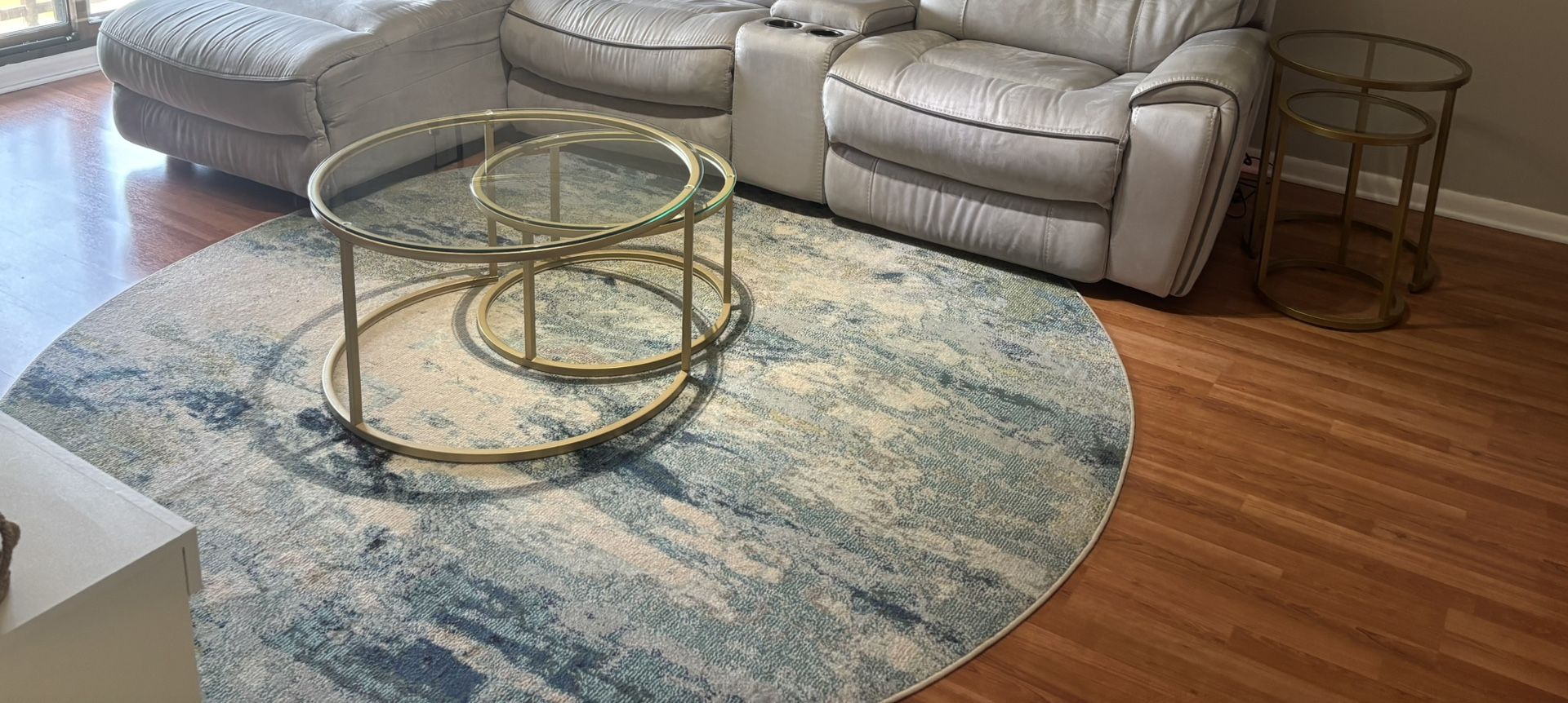 Nesting Coffee Table Set with Round Glass Top and Gold Frame