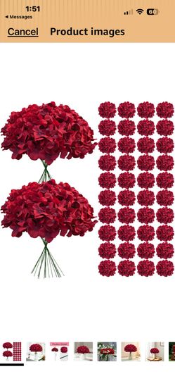 65Pcs Deep Red Hydrangea Artificial Flowers Bulk,Realistic Silk Fake Flowers with Stems,Faux Hydrangea Flowers for Wedding Home Decor Centerpieces Liv