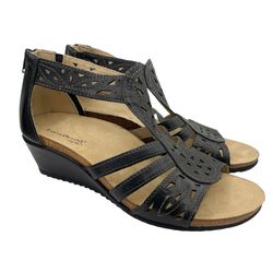 Earth Origins gladiator wedge leather open toe black sandals women’s Size 11