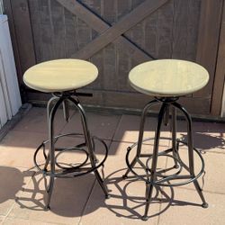Barstools Iron Wood Swivel Adjustable Stools Chairs Outdoor BBQ Bar 