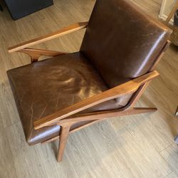 Crate & Barrel Mid Century Leather Chair