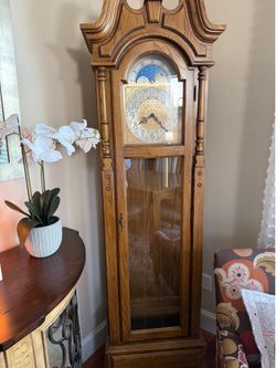 Vintage Ridgeway Grandfather Clock – Oak Wood / Moon Phase Dial As-Is ⏰
