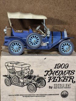 1909 Thomas Flyer "Flyabout" Vintage Jim Beam Blue Car Whiskey Decanter -Full 