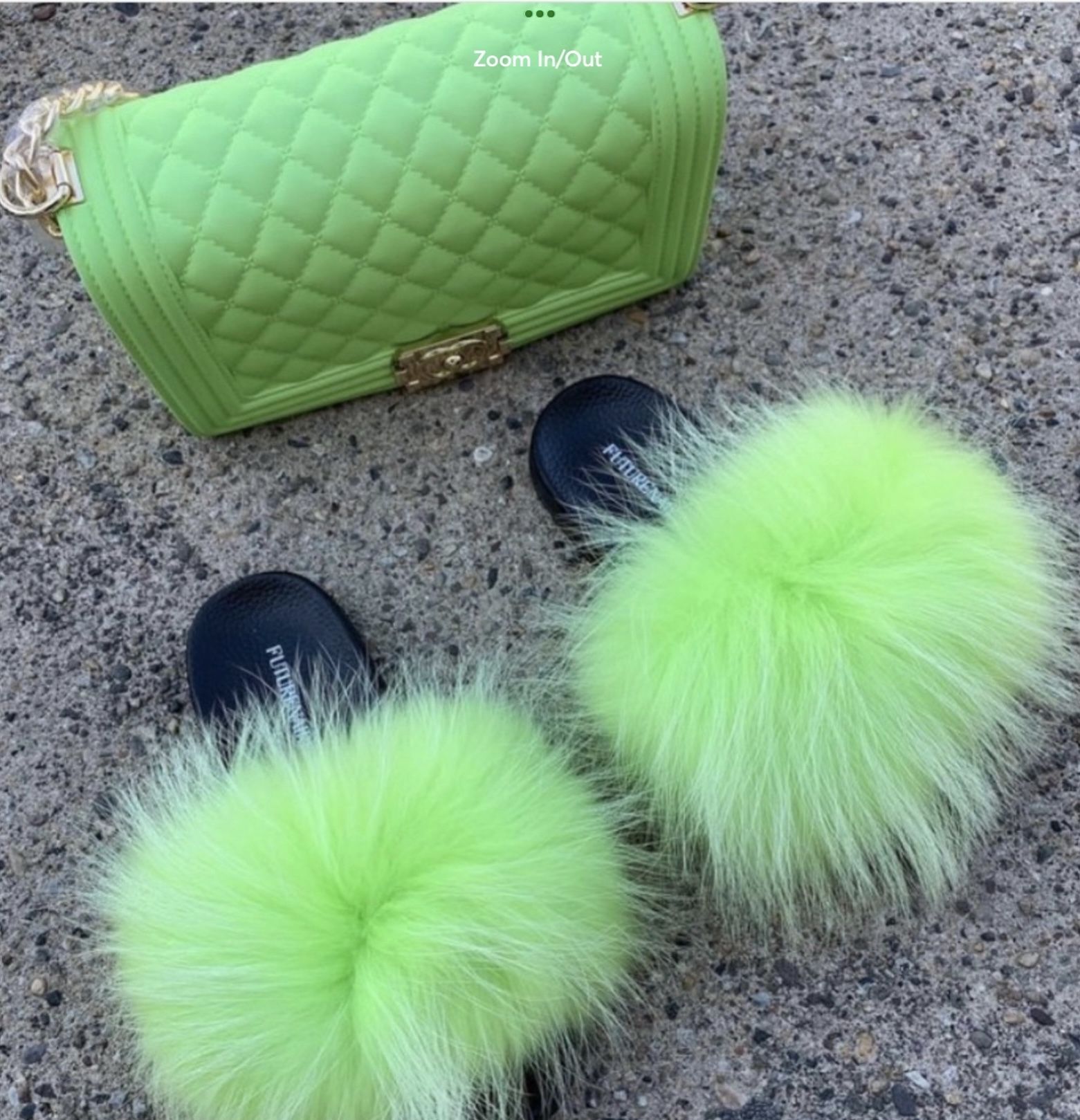 Lime Real Fur Slides Sizes 8,8.5 Only Message True Size & Order.