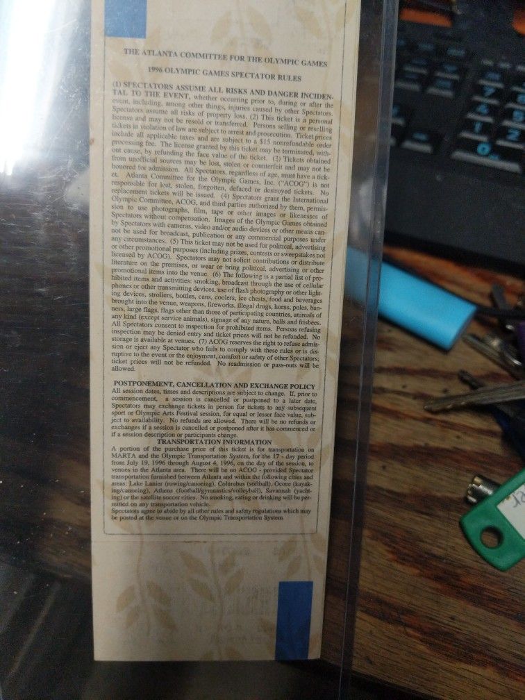 In Stock 8/11/2022 Rare Unused Ticket Handball Atlanta Georgia 1996 Olympics Ticket