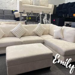 Corduroy Sectional With Storage Ottoman Plus USB Ports
