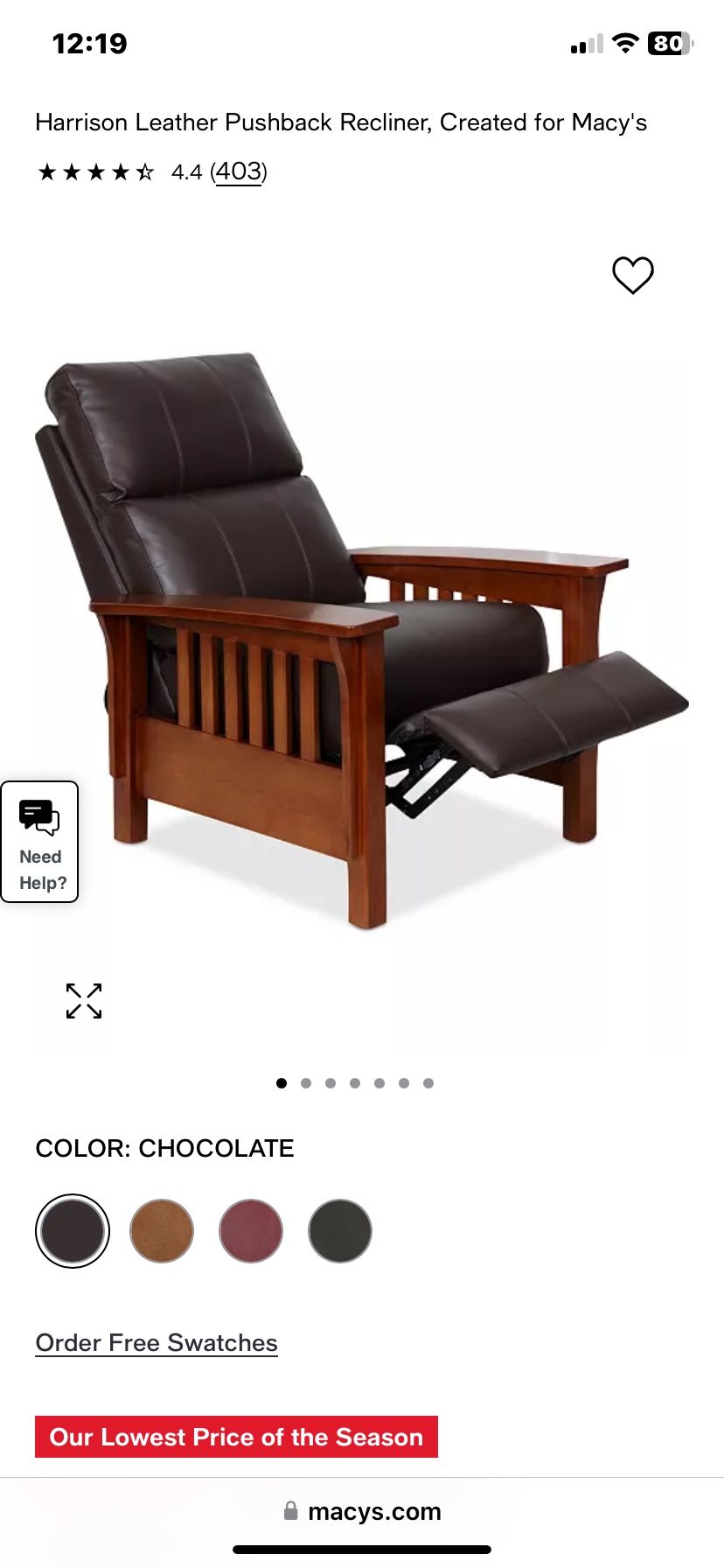 Leather Mission Style Recliner
