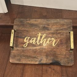 Thirstystone Mango Wood Gather Tray w Gold Handles