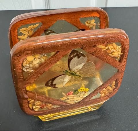 Vintage Butterfly Grains Flowers Acrylic Resin Napkin Holder just $8