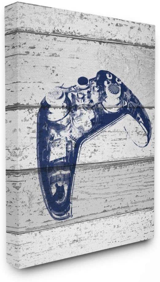 Brand New Video Game Controller Blue Print Stretched Canvas Wall Art Home Bedroom Dining Living Gamer Office Playroom Kids Decor Abstract Gray White