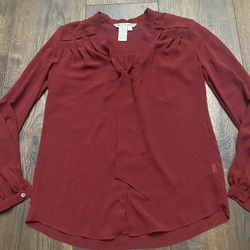 Womans Burgundy Sheer Long Sleeve Shirt Size Small By Max Studio #6