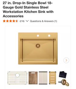 18-Gauge Gold Stainless Steel Workstation Kitchen Sink