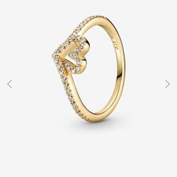 USED Pandora Timeless Wish Sparkling Heart Ring 14k gold plating