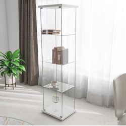 4-Tier Glass Display Cabinet with Glass Door, 