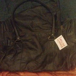 Vintage 1980'S Black English Leather Duffle Bag!!