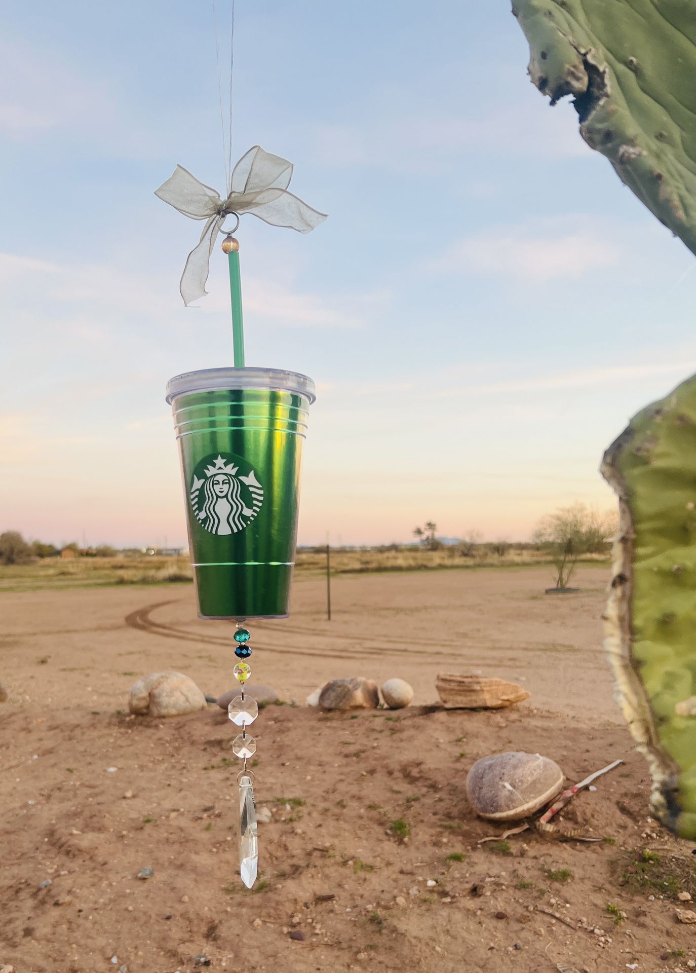 Starbucks Suncatcher Crystal Hanging Mobile Wind chime OOAK Handmade