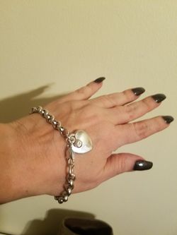 Heart Charm bracelet with Swarovski Crystal accent stone in silver