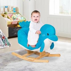 Animals Ride-On Toy, Plush Wooden Rocker with 32 Nursery Rhymes Seat Belts