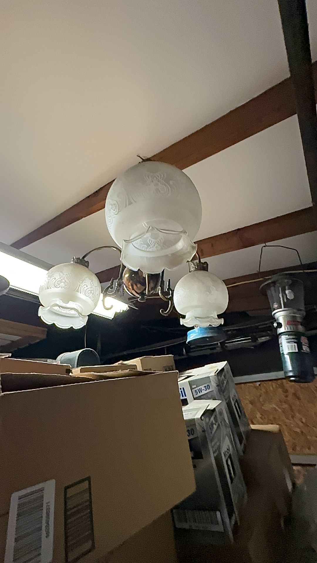 Vintage 3 Light Globe Chandelier. Ghost-ly !!