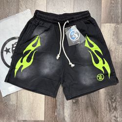 Hellstar Green and Black Graphic Shorts